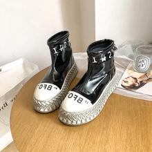 Новые черные ботинки на плоской подошве тонкие ботинки на плоской подошве обувь с круглым носком на толстой подошве женские ботильоны