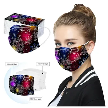 

Fast Delivery Máscara 50PCS Adult Mask Christmas Print Disposable Face Mask 3Ply Loop Mask Bandage Within 24 Hours