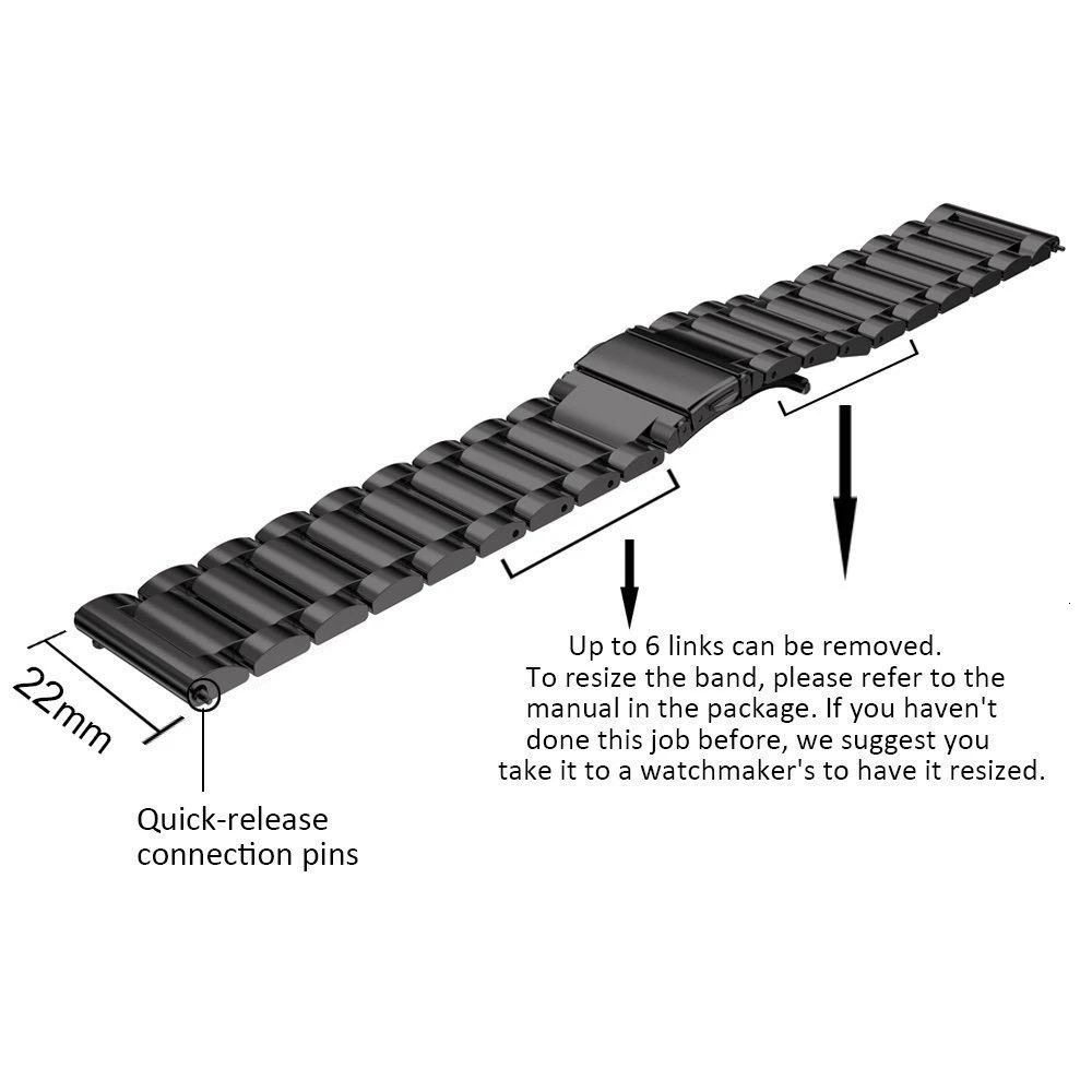18 мм ремешок из нержавеющей стали для samsung Galaxy Watch 42 мм 46 мм ремешок с 20 мм 22 мм ширина металлический браслет три звенья ремешок для часов