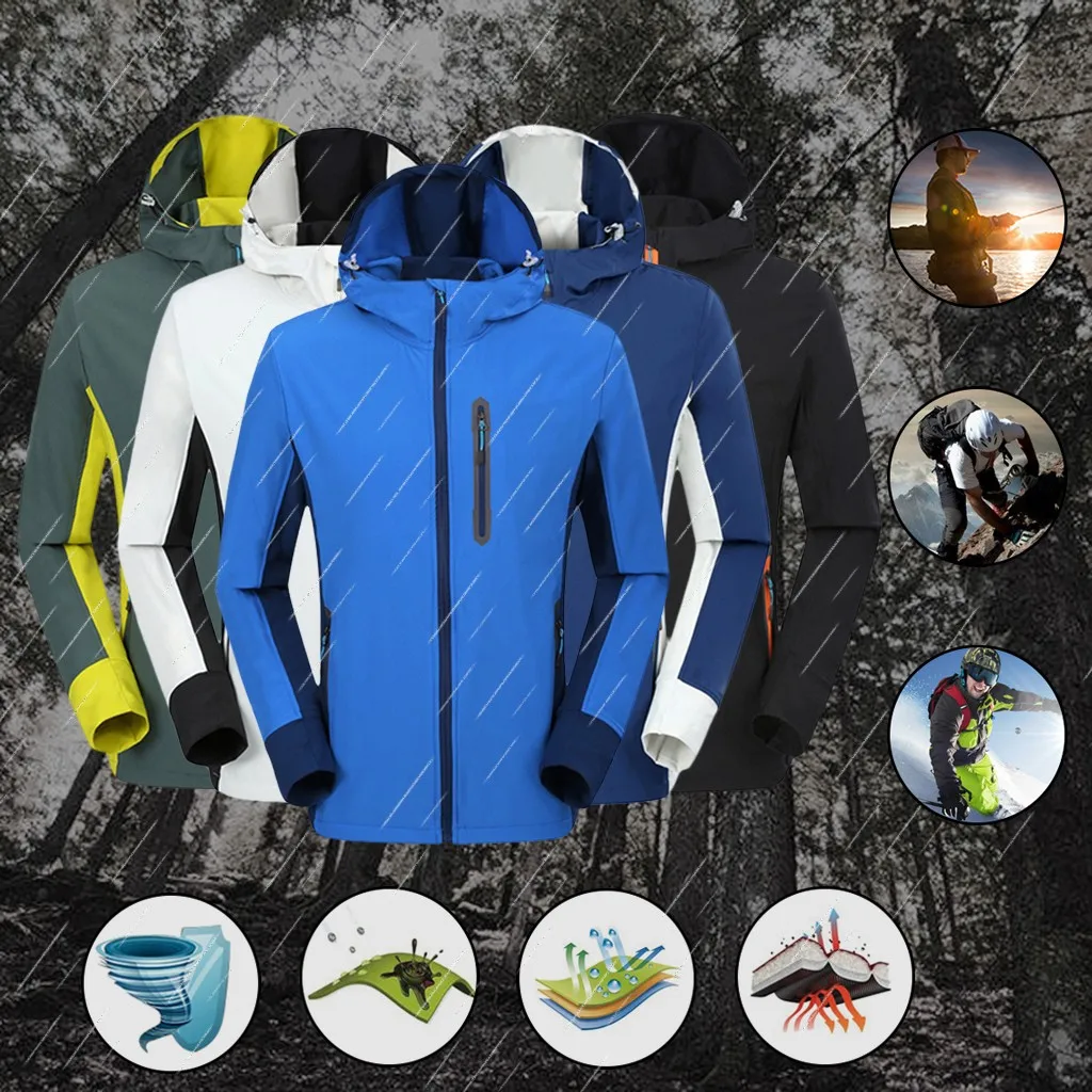 Men's jacket outdoor waterproof windproof hiking soft shell jacket men men's solid hooded padded warm winter jacket