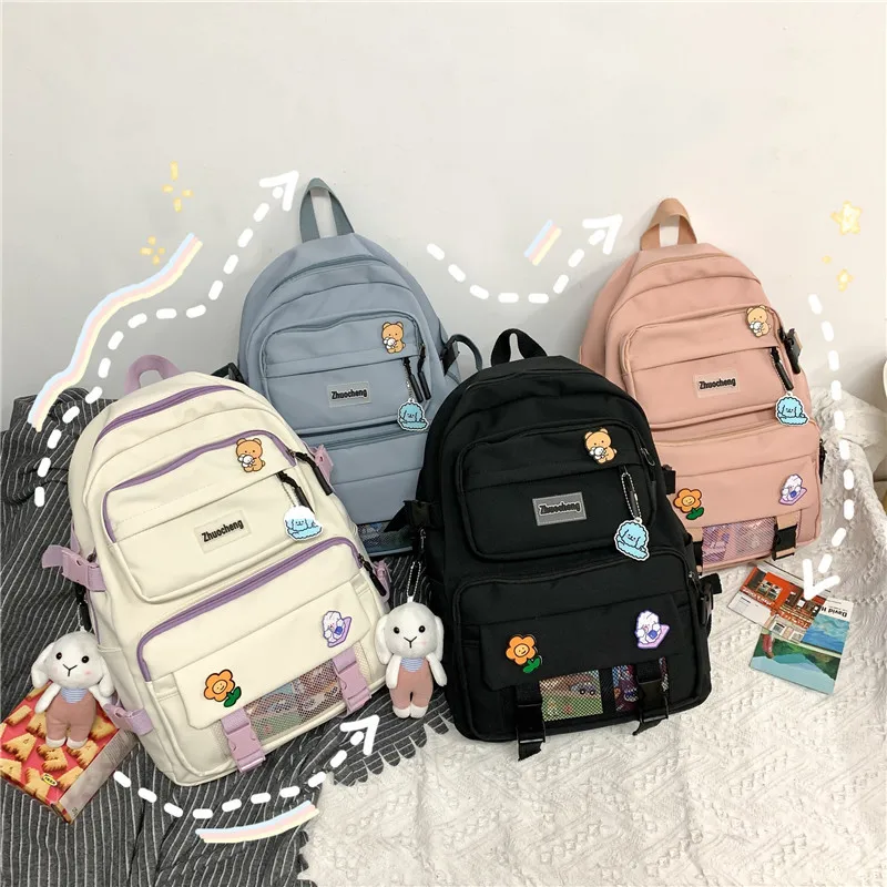 Women Nylon Backpack Candy Color Waterproof School Bags for Teenagers Girls Patchwork Backpack Female Rucksack Travel Bag