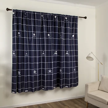 

Lychee Simple Square Plaid Curtain Black Printed Window Blackout Curtain Shade Curtains for Living Room Bedroom