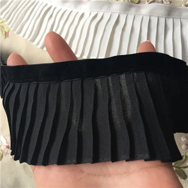 

New 1 Meter Black White Ruffled Lace Trim With Velvet Belt 6cm Wide Pleated Lace Trimming For Dresses Sleeves Costumes