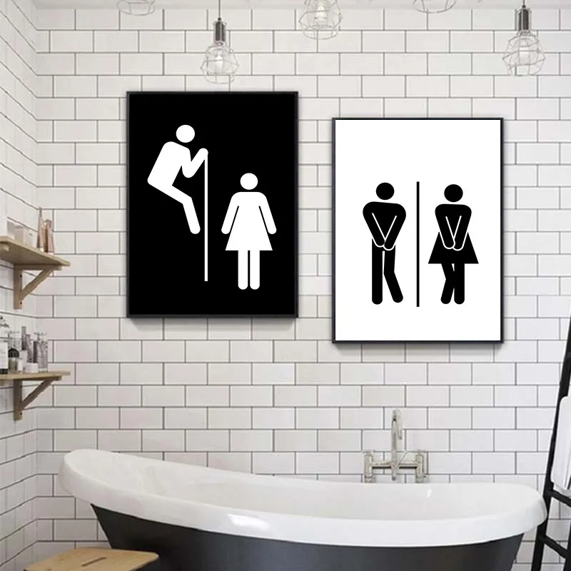 Для девочек и мальчиков WC Sign Toilet забавная настенная живопись на холсте