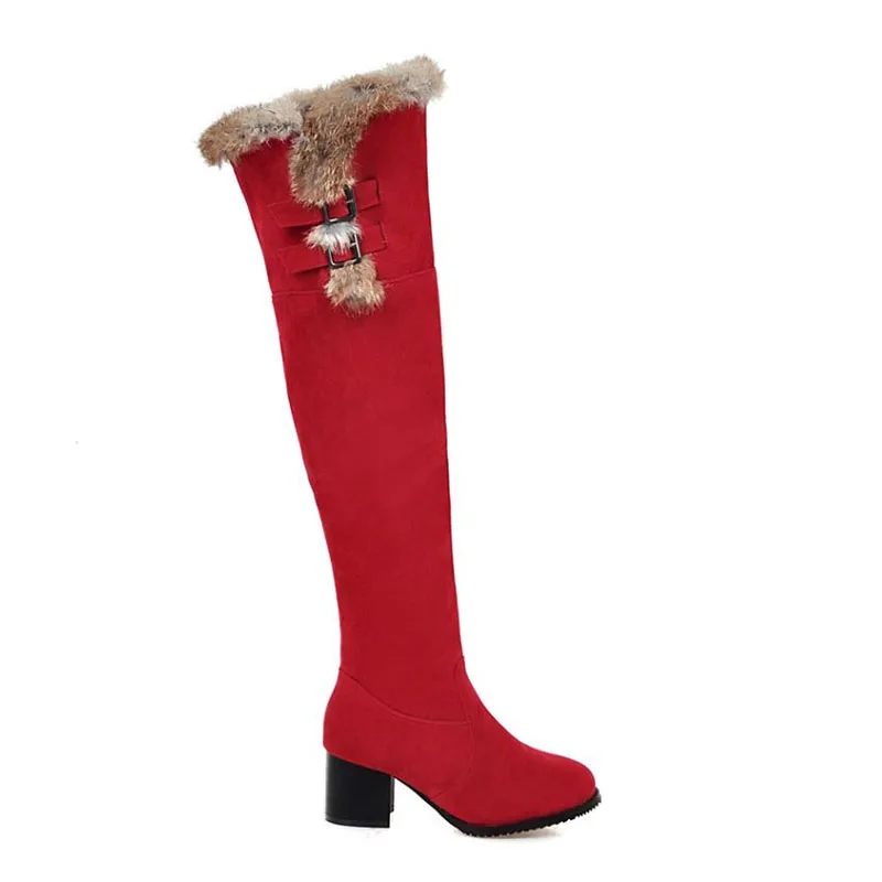 KemeKiss Warm Winter Over Knee High Women Boots Fur Thick Heel Platform Work Shoes Women Sexy Female High heels Size 33-47