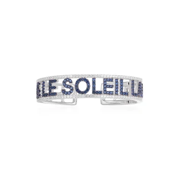 

fashion 925 sterling silver jewelry for women Drak Blue Letters SOLEIL bracelet initial letter cuff bangle monaco jewelry