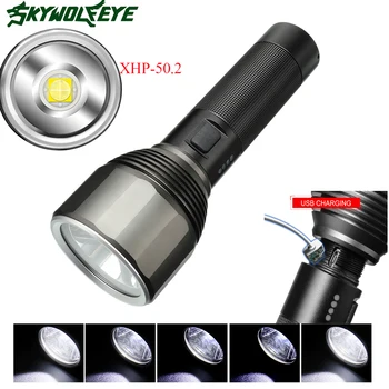 

Most Powerful LED Flashlight USB Rechargeable Torch XHP50 Waterproof 4 Modes 26650 18650 Battery Camping Hunting