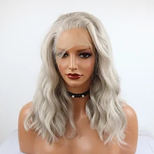 150% плотность пепельный блонд волна синтетический парик на кружеве со средней частью для женщин без клея Реалистичная повседневная одежда для макияжа, париков