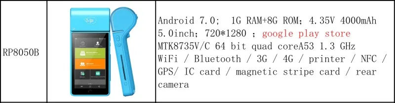 Android 7.0 Mobile POS Terminal 4G Bank Payment IC Magnetic Card Reader With Wifi Bluetooth GSM/4G NFC Thermal Printer mini scanner