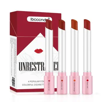 

4 Colors Creative Cigarette Lipsticks Set Long Lasting Waterproof Matte Lips Stick Tube Nude Red Lips Makeup Tool