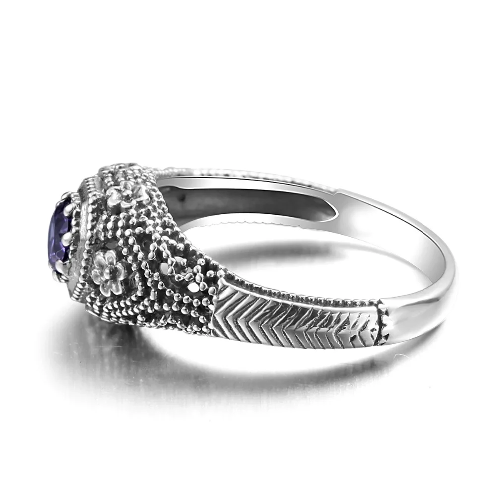 

Fine Jewelry Real 925 Sterling Silver Rings Ethnic Geometric Unique Pattern Amethyst Ring Vintage Sailor Moon Jewelry For Women