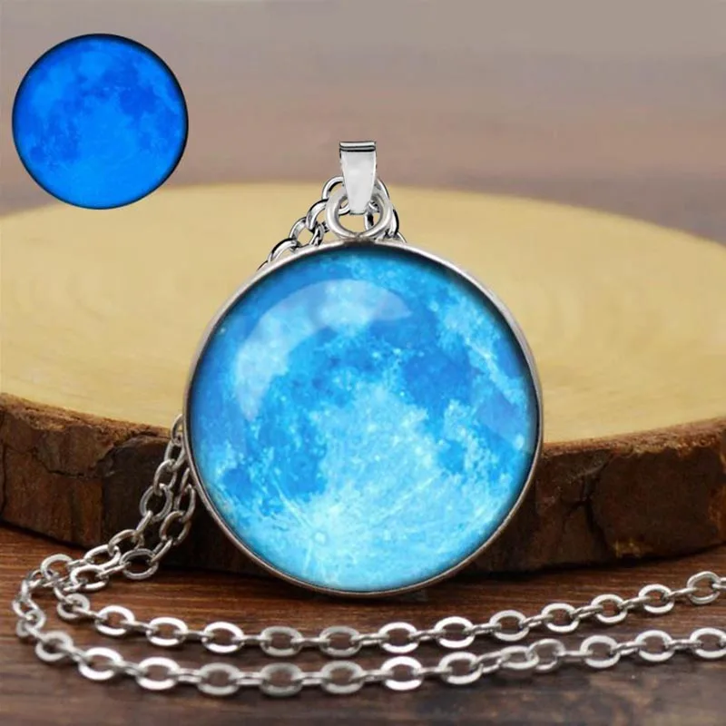 Glow in the Dark Pendant Necklace Luminous Star Series Moon Planet Necklaces Charm Link Chain Jewelry For Men Women