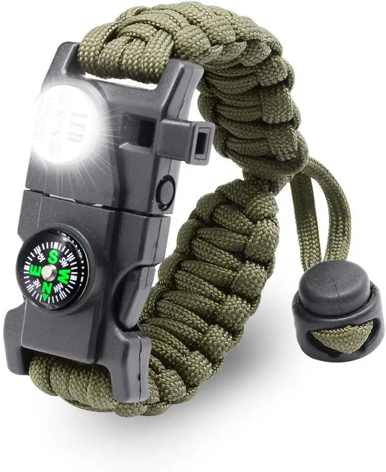 Survival Bracelet Paracord With SOS Lamp Compass Whistle Knife Outdoor for Men Women Camping Tourism SOS Emergency Kit (54)