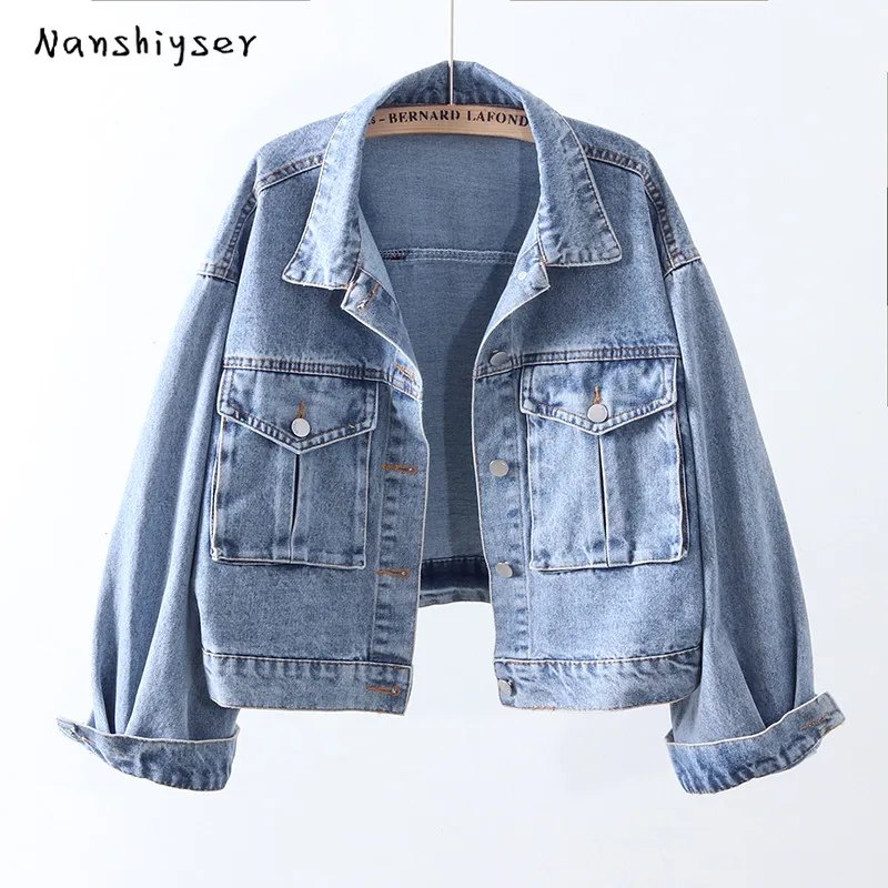 

2020 Autumn Women Vintage Blue Short Denim Jacket Harajuku Bomber Jacket Female Outwear Casual Loose Cowboy coat Chaqueta Mujer