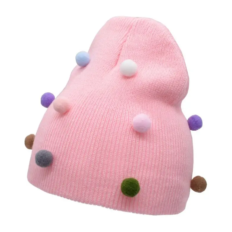 

Baby Crochet Kids Girls Pompom Hat Winter Beanie Hats For Girls Children Hat Cap D0AF