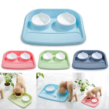

New environmental protection food grade plastic bone type double bowl pet bowl splashproof dog bowl dog cat food bowl