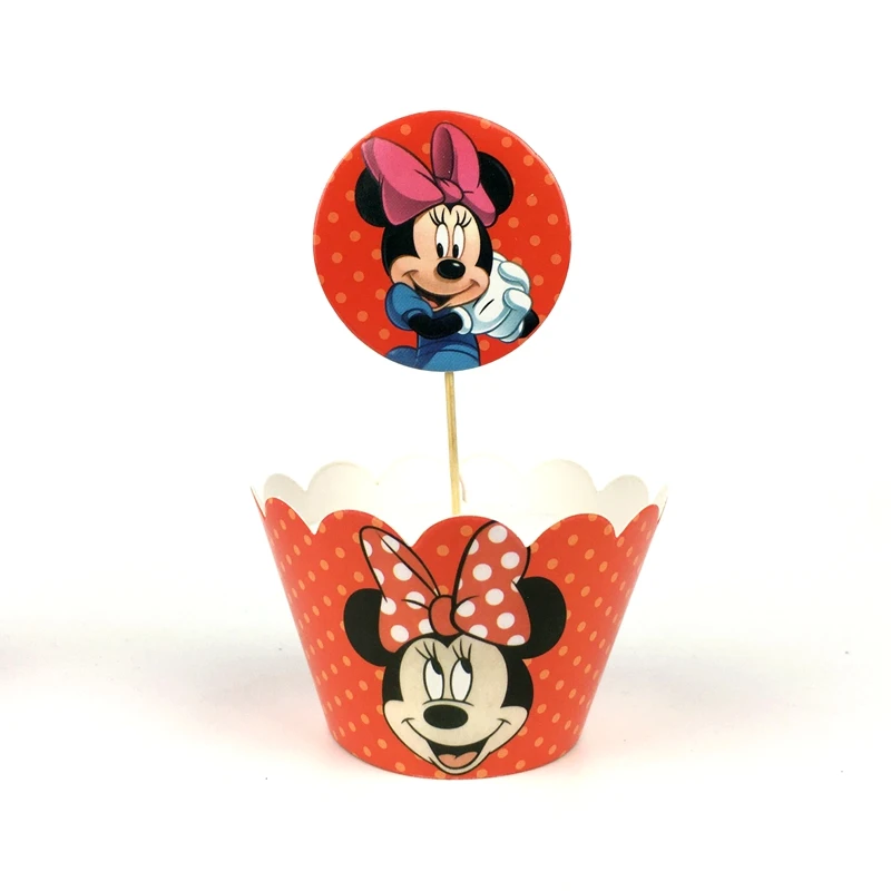 24pcs Baby Shower Kids Favors Minnie Mickey Mouse Decoration Cake Cupcake Paper Wrappers Toppers Happy Birthday Party Supplies