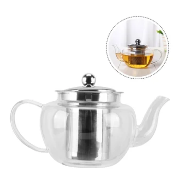 

400ml Glass Teapot Heat Resistant Glass Teapot Tea Set Tea Kettle with Stainless Steel Strainer (Apple-shaped Steel Drip-vessel)