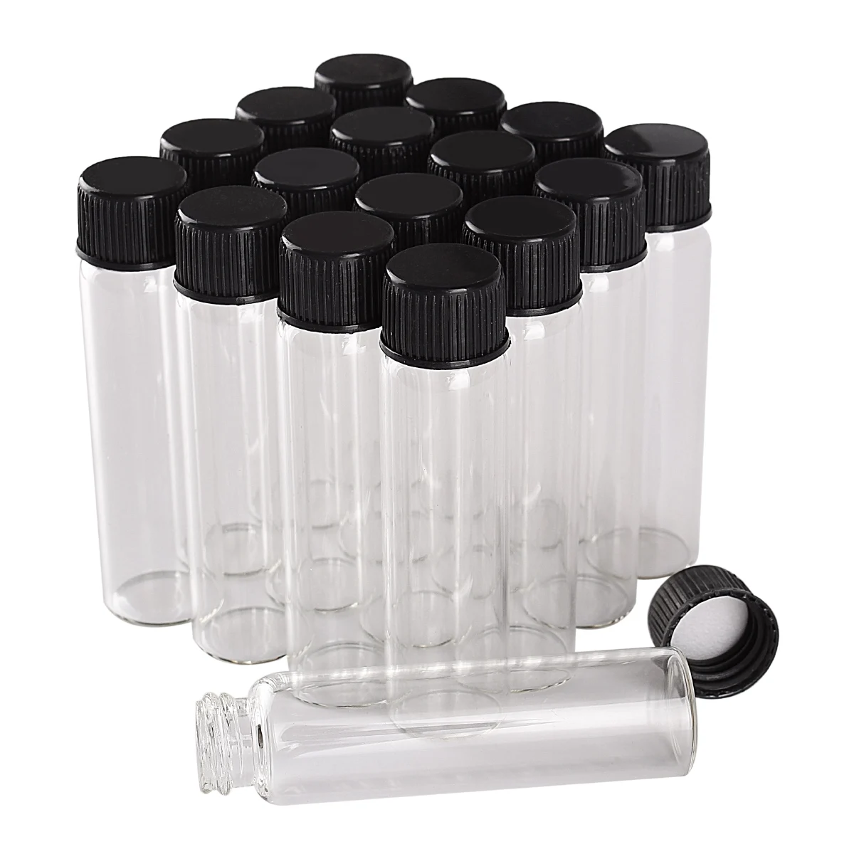 200pcs 6ml 16*60mm Clear Glass Bottles with Black Plastic Lids Mini Tiny Jars Vials | Дом и сад