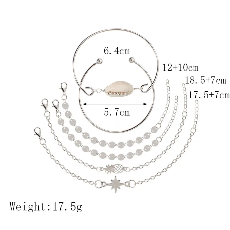 Sindlan 6 шт. богемный натуральный корпус ананас браслеты со звездами для женщин серебряная подвеска Бохо Браслет Открытый браслеты комплект наручные ювелирные изделия