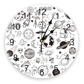 

Cartoon Planet Sketch Sun Globe Wall Clock Modern Design Home Living Room Office Cafe Decoration Art Wall Watch