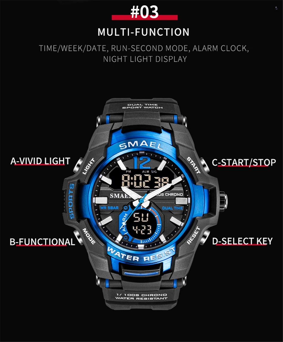 Люксовый бренд, мужские спортивные часы, светодиодный, цифровые, электронные часы, мужские, 50 м, водонепроницаемые, AL35, Move, мужские, t стальное кольцо, многофункциональные наручные часы