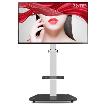 

90 Degree Rotate Aluminum Alloy TV Mobile Cart Free Lifting Floor Stand 32-65" LED LCD Plasma TV Trolley Stand With AV Shelf