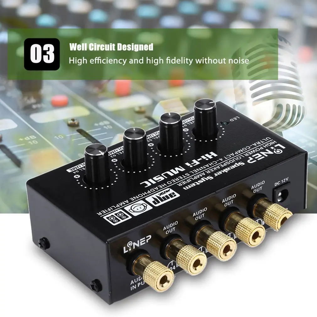 Professional 1 Input And 4 Output Signal Amplifier Distributor Comparator With Headphone Monitor Signal Amplifier