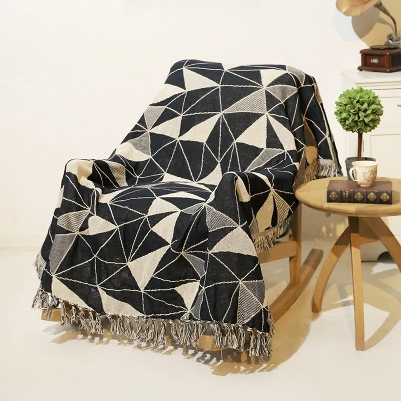 3d Nordic Geometric Blankets for Sofa Double-sided Jacquard Weaving Line with Tassel Living Room Carpet Yoga Mat | Дом и сад