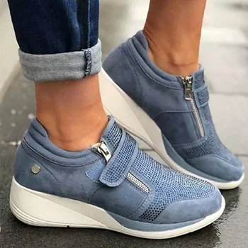 

Women's sneakers Mesh Breathable casual woman sneaker Height increasing Chunky sneakers Hook Loop Female shoe Zip