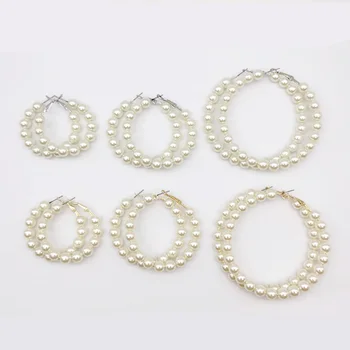 

Women Elegant White Pearl Round Circle Hoop Earring Oversize Pearl Earrings Fashion Jewelry Holiday Gift Accessories