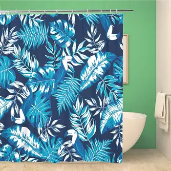 

Bathroom Shower Curtain Beautiful Artistic Graphical Tropical Pattern Colorful Summer Rain Forest Polyester Fabric 72x78 inches