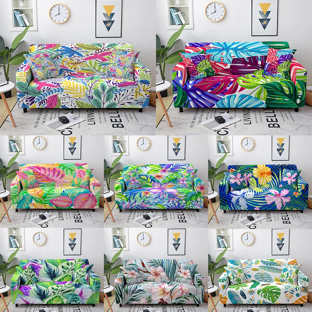 

Tropical Leaf Flower Pattern Elastic Sofa Cover for Home Living Room Sofa Couch Protection Cover Universal Stretch Slipcover
