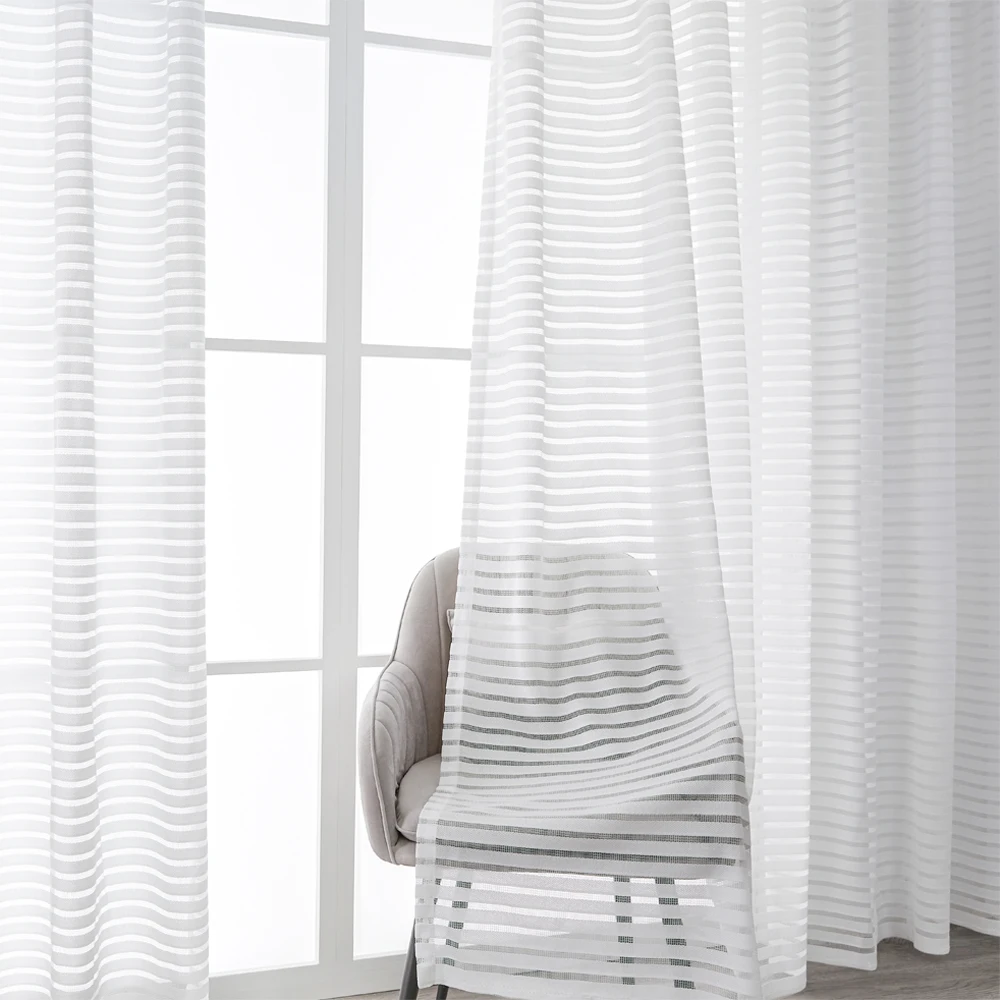 Weaving Horizontal Stripes Transparent Curtains for Living Room Bedroom Balcony Home Decoration Tulle Windows | Дом и сад