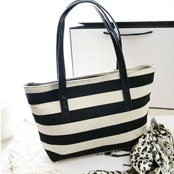 

2020 New Women Buckle Bucket Type Striped Scarves Shoulder Bag Large Capacity Fashion Tote Bag