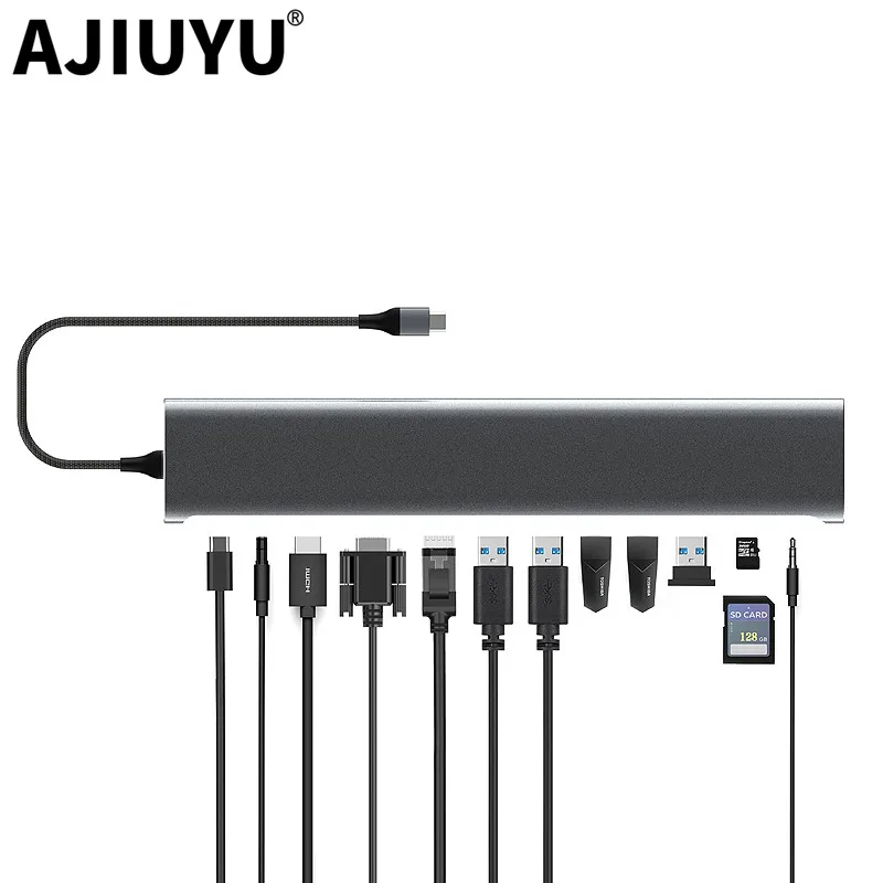 Ajiuyu USB C type C концентратор к USB 3,0 HDMI RJ45 VGA для MacBook Pro Air Аксессуары док сплиттер мульти 13 портов type C концентратор USB-C