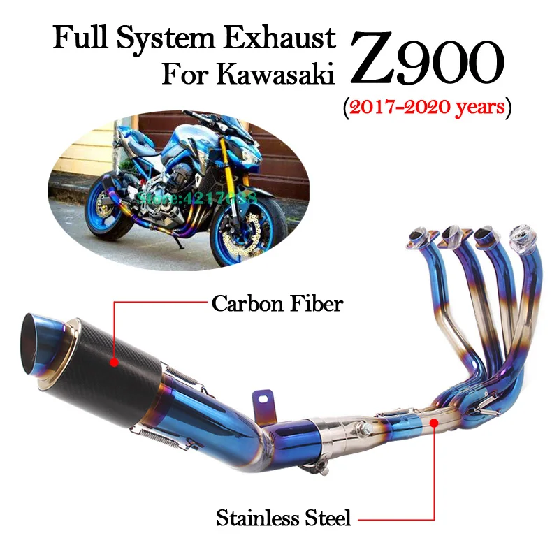 Full System Motorcycle Exhaust For Kawasaki Z900 2017-2020 Years Modified Escape Carbon Fiber Muffler Front Middle Link Pipe