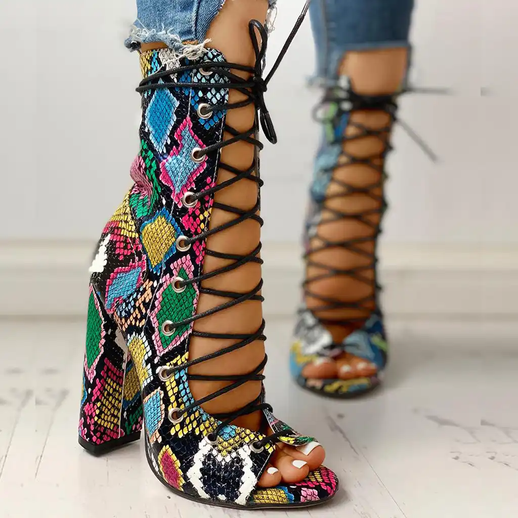 multicolor snake print sandals