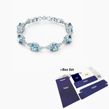 

2020 Fashion Jewelry SWA New SPARKLING BRACELET Simple Charm Blue Square Decoration Crystal Female Bracelet Romantic Gift