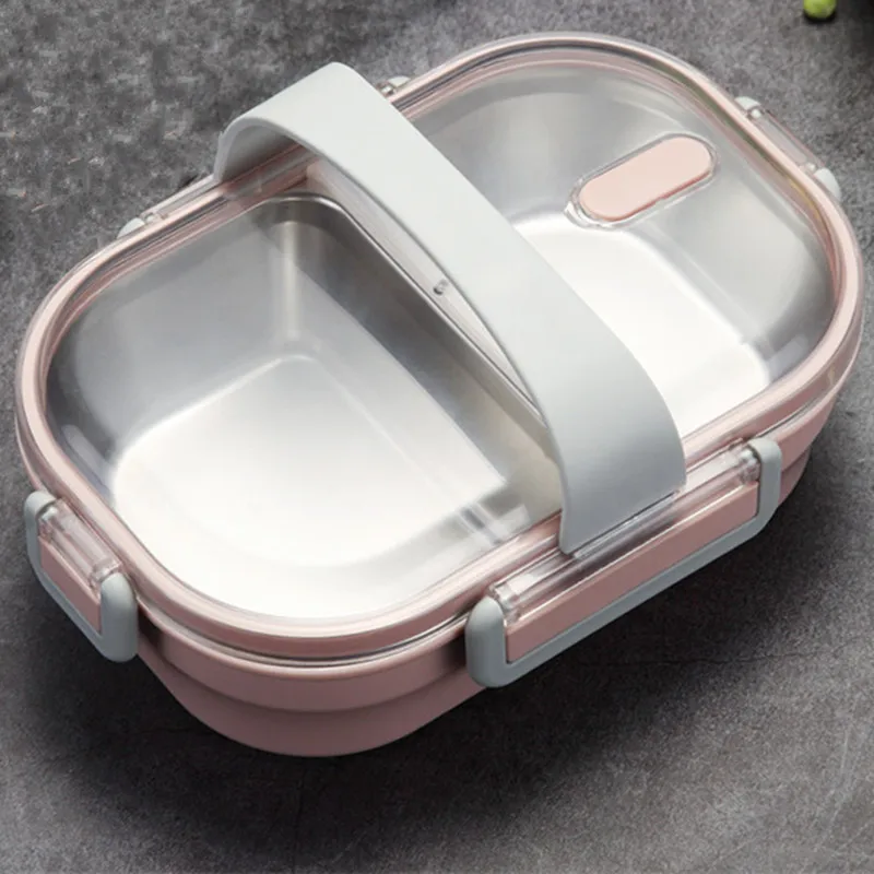 Pink Heated Container Lunch Box for Kids School 304 Stainless Steel Bento Box Kitchen Leak-proof Food Container Food Box Bento - Цвет: Pink