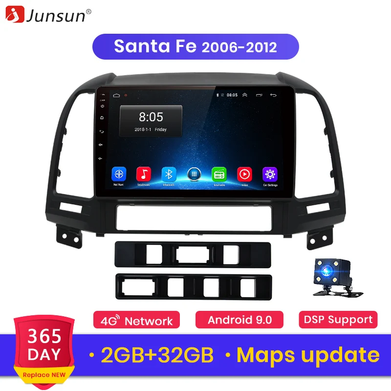 Junsun 2G + 32G Android 8 1 для hyundai Santa Fe 2006 2012 Авто 2 din автомагнитола стерео плеер Bluetooth gps