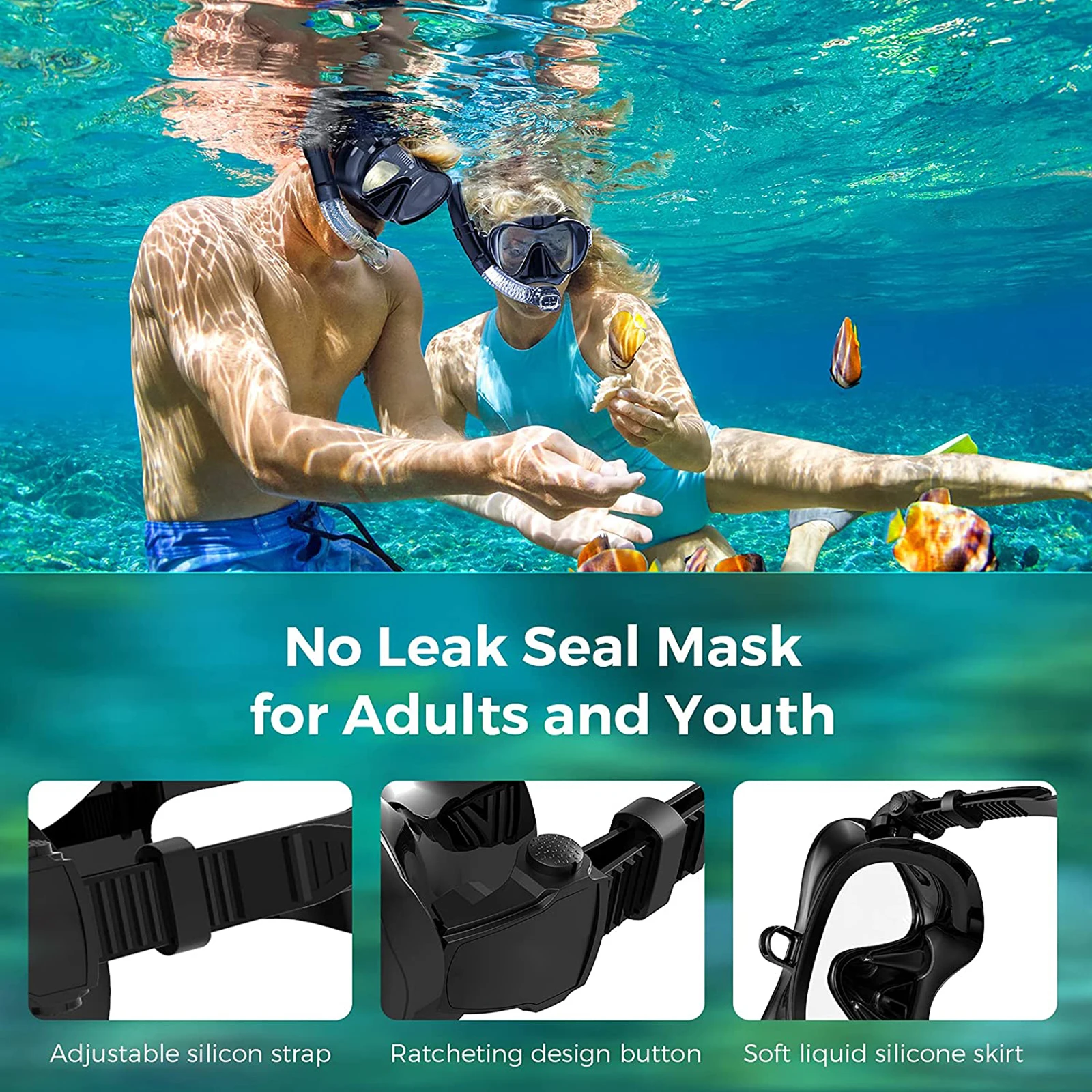 Diving Goggles-Snorkel Goggles Mask Set with Dry Snorkel Mount for Gopro