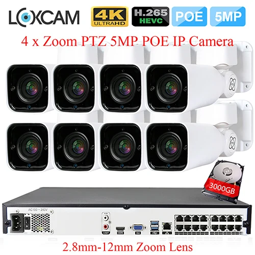 Loxcam H.265+ PTZ 5MP CCTV Камера Системы 16CH POE NVR Kit 5MP 5xzoom ip-камера видеонаблюдения с поддержкой Wi Камера 2,8-12 мм зум системах видеонаблюдения, 4 штуки/набор ТБ - Цвет: 16CH NVR x 8 Camera