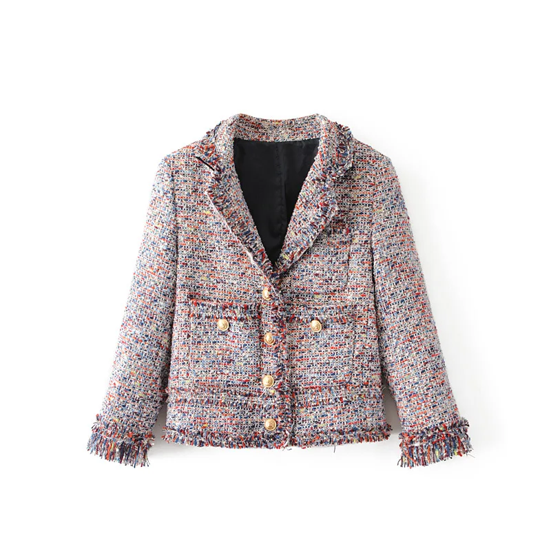 

Z Single 2018 Autumn Weaving Tweed Color Lace Tassels Graceful Coat Tops!