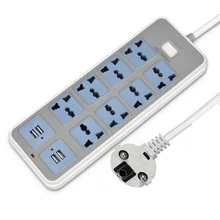 

Smart 2M Extension Cable Socket 2500W 10A AU UK EU Plug Universal Way Outlets Cord Socket 8AC 4 USB Ports Charger Adapter Socket