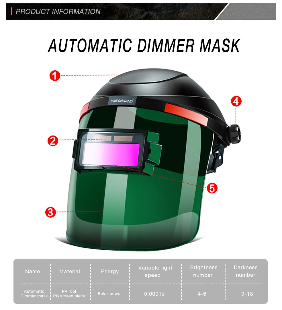 Солнечный автоматический сварочный шлем Сварочная маска на голову аргоновая дуговая сварочная крышка сварочный защитный шлем