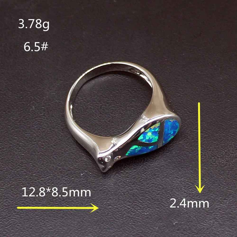 Gemstonefactory Jewelry Big Promotion Single Unique 925 Silver Australia Blue Opal Zircon Women Gifts Band Rings 6.5# 20214471