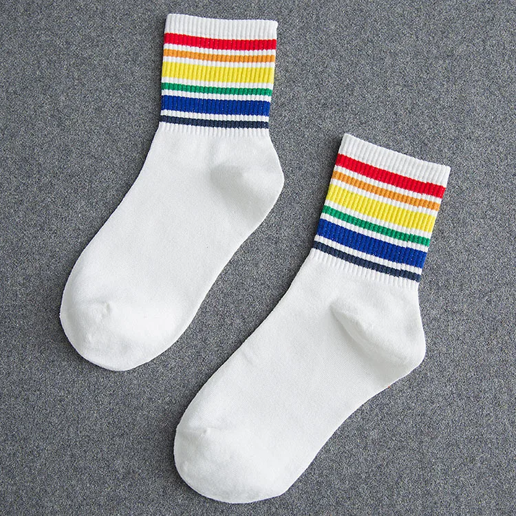 Winter Women's Socks Cotton Rainbow Stripes Socks Christmas Fashion Warm Christmas Casual Tide Socks harajuku korean - Цвет: 2