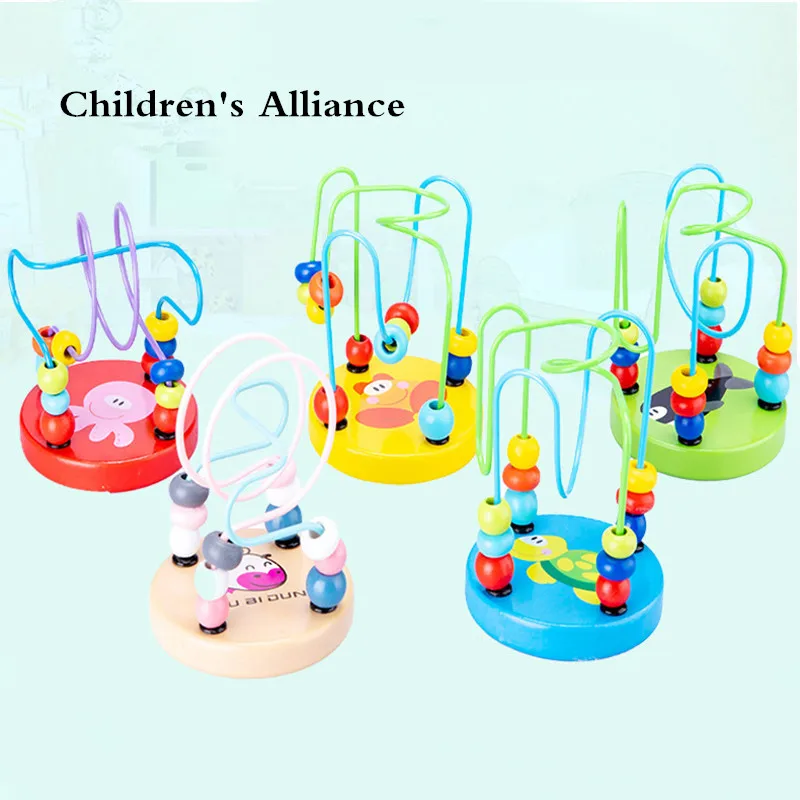 

HOTmontessori children's toys baby doll kids Educational toy beads string of beads game Mini around animal chassis Many styles
