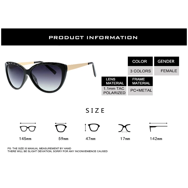 Распродажа Женские поляризованные солнцезащитные очки Cateye 1,1 мм женские модные темные очки "кошачий глаз" металлический Драйвер солнцезащитные очки для вождения
